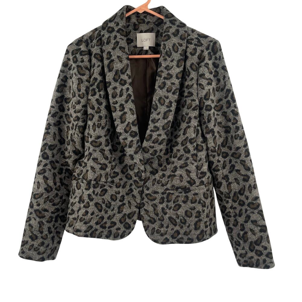 LOFT ANN TAYLOR Blazer Small Wool Blend Business Animal Print Office Work Career - Picture 2 of 12